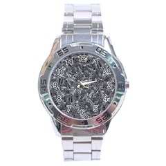 Geologic Marine Life Motif Black And White Print Stainless Steel Analogue Watch by dflcprintsclothing