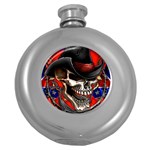 Confederate Flag Usa America United States Csa Civil War Rebel Dixie Military Poster Skull Round Hip Flask (5 oz) Front