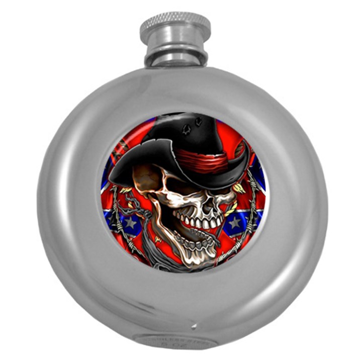 Confederate Flag Usa America United States Csa Civil War Rebel Dixie Military Poster Skull Round Hip Flask (5 oz)