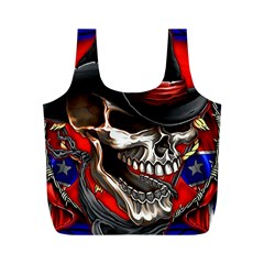 Confederate Flag Usa America United States Csa Civil War Rebel Dixie Military Poster Skull Full Print Recycle Bag (m) by Ket1n9