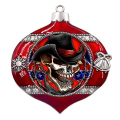 Confederate Flag Usa America United States Csa Civil War Rebel Dixie Military Poster Skull Metal Snowflake And Bell Red Ornament by Ket1n9