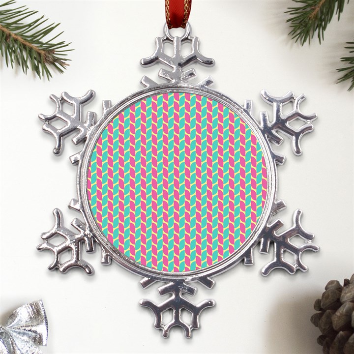 Yellow Blue Pattern Metal Large Snowflake Ornament