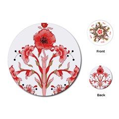 A Design Of A Red Flower On A White Background Playing Cards Single Design (round)