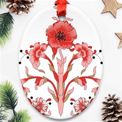 A Design Of A Red Flower On A White Background Oval Ornament (two Sides) by catchydesignhill