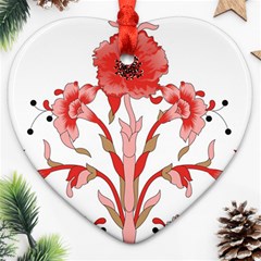 A Design Of A Red Flower On A White Background Heart Ornament (two Sides)