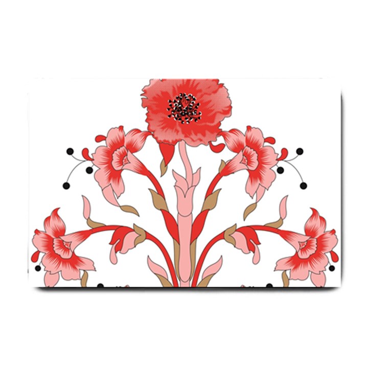 A Design Of A Red Flower On A White Background Small Doormat