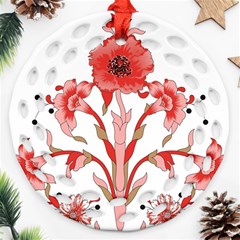 A Design Of A Red Flower On A White Background Round Filigree Ornament (two Sides)