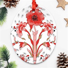 A Design Of A Red Flower On A White Background Oval Filigree Ornament (two Sides)