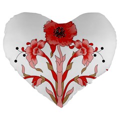 A Design Of A Red Flower On A White Background Large 19  Premium Flano Heart Shape Cushions by catchydesignhill