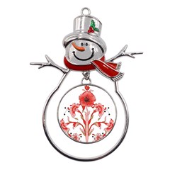 A Design Of A Red Flower On A White Background Metal Snowman Ornament by catchydesignhill