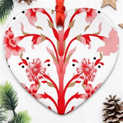 A Drawing Of A Red Flower And Leaves On A White Background Ornament (heart)