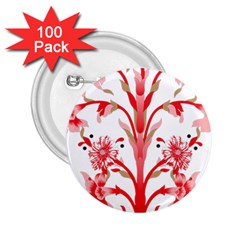 A Drawing Of A Red Flower And Leaves On A White Background 2 25  Buttons (100 Pack)  by catchydesignhill