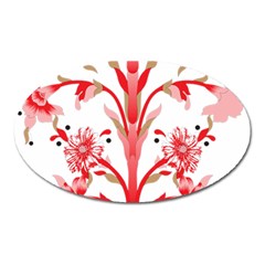 A Drawing Of A Red Flower And Leaves On A White Background Oval Magnet by catchydesignhill