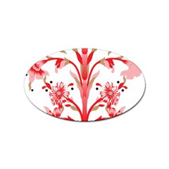 A Drawing Of A Red Flower And Leaves On A White Background Sticker Oval (10 Pack) by catchydesignhill