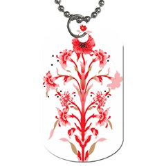 A Drawing Of A Red Flower And Leaves On A White Background Dog Tag (two Sides) by catchydesignhill