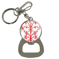 A Drawing Of A Red Flower And Leaves On A White Background Bottle Opener Key Chain by catchydesignhill