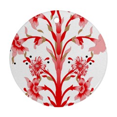 A Drawing Of A Red Flower And Leaves On A White Background Round Ornament (two Sides)