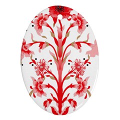 A Drawing Of A Red Flower And Leaves On A White Background Oval Ornament (two Sides) by catchydesignhill