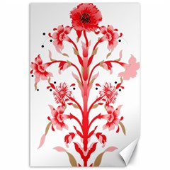 A Drawing Of A Red Flower And Leaves On A White Background Canvas 24  X 36  by catchydesignhill