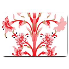 A Drawing Of A Red Flower And Leaves On A White Background Large Doormat by catchydesignhill