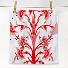 A Drawing Of A Red Flower And Leaves On A White Background Face Towel by catchydesignhill