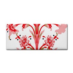 A Drawing Of A Red Flower And Leaves On A White Background Hand Towel by catchydesignhill