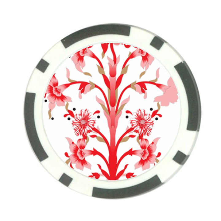 A Drawing Of A Red Flower And Leaves On A White Background Poker Chip Card Guard (10 pack)