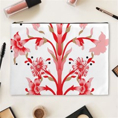 A Drawing Of A Red Flower And Leaves On A White Background Cosmetic Bag (xl) by catchydesignhill