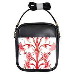 A Drawing Of A Red Flower And Leaves On A White Background Girls Sling Bag by catchydesignhill