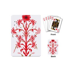 A Drawing Of A Red Flower And Leaves On A White Background Playing Cards Single Design (mini)