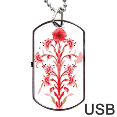 A Drawing Of A Red Flower And Leaves On A White Background Dog Tag Usb Flash (two Sides) by catchydesignhill