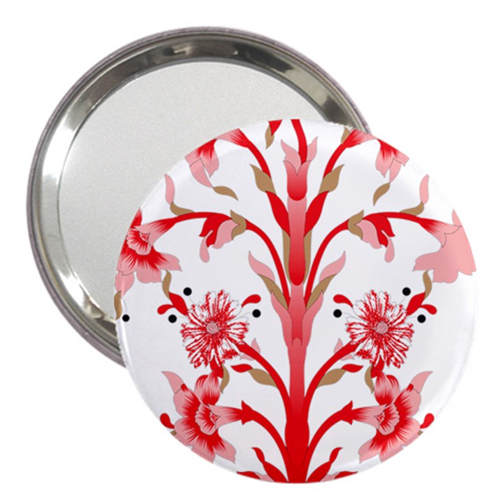 A Drawing Of A Red Flower And Leaves On A White Background 3  Handbag Mirrors