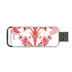 A Drawing Of A Red Flower And Leaves On A White Background Portable Usb Flash (one Side) by catchydesignhill