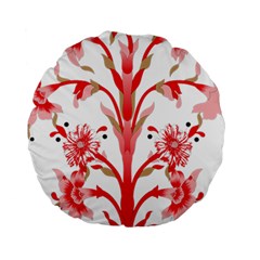 A Drawing Of A Red Flower And Leaves On A White Background Standard 15  Premium Round Cushions by catchydesignhill