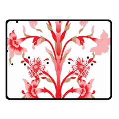 A Drawing Of A Red Flower And Leaves On A White Background Two Sides Fleece Blanket (small) by catchydesignhill