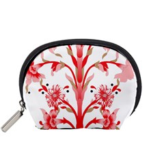 A Drawing Of A Red Flower And Leaves On A White Background Accessory Pouch (small) by catchydesignhill