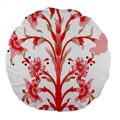 A Drawing Of A Red Flower And Leaves On A White Background Large 18  Premium Flano Round Cushions by catchydesignhill