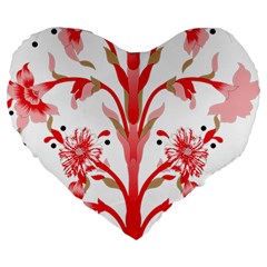 A Drawing Of A Red Flower And Leaves On A White Background Large 19  Premium Flano Heart Shape Cushions by catchydesignhill