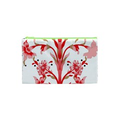 A Drawing Of A Red Flower And Leaves On A White Background Cosmetic Bag (xs) by catchydesignhill