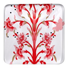 A Drawing Of A Red Flower And Leaves On A White Background Square Glass Fridge Magnet (4 Pack) by catchydesignhill