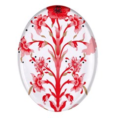 A Drawing Of A Red Flower And Leaves On A White Background Oval Glass Fridge Magnet (4 Pack)