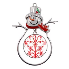 A Drawing Of A Red Flower And Leaves On A White Background Metal Snowman Ornament by catchydesignhill