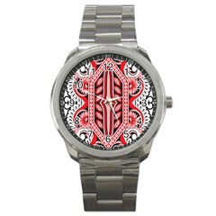 A Design Of A Red And White Pattern Sport Metal Watch by catchydesignhill