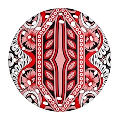 A Design Of A Red And White Pattern Round Filigree Ornament (two Sides)