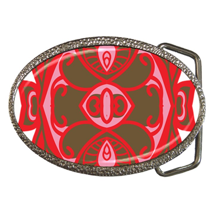 A Red And Brown Design On A White Background Belt Buckles