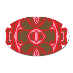 A Red And Brown Design On A White Background Oval Magnet by catchydesignhill