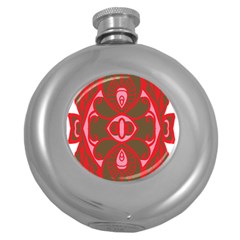 A Red And Brown Design On A White Background Round Hip Flask (5 Oz) by catchydesignhill