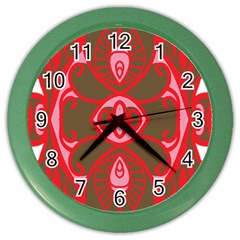 A Red And Brown Design On A White Background Color Wall Clock by catchydesignhill