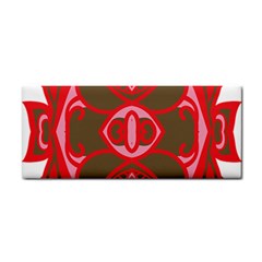 A Red And Brown Design On A White Background Hand Towel by catchydesignhill