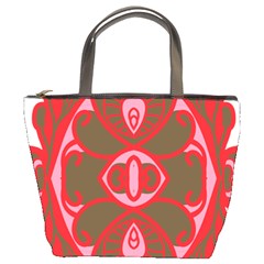 A Red And Brown Design On A White Background Bucket Bag by catchydesignhill